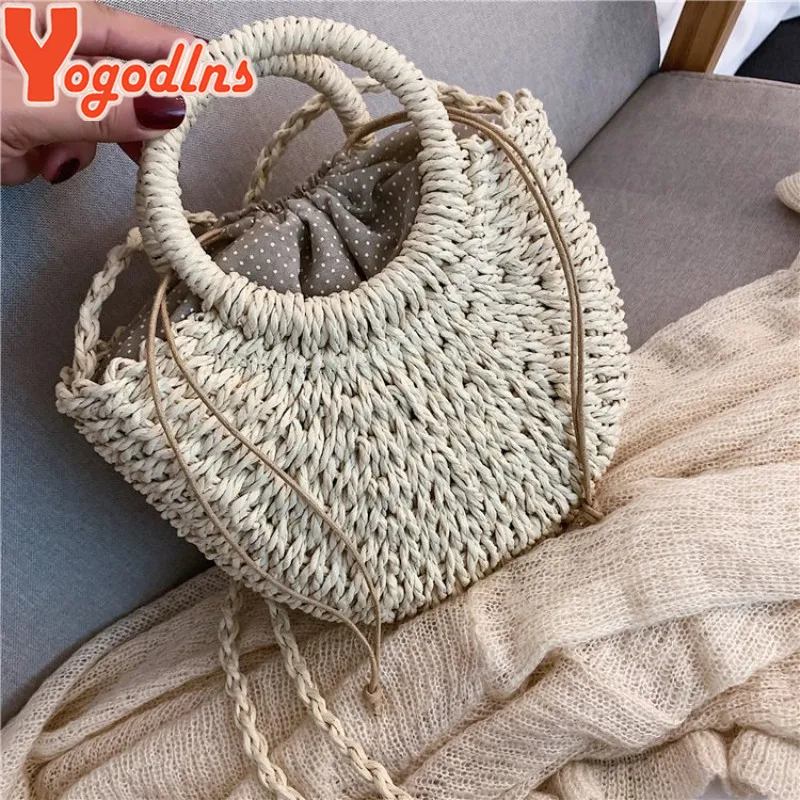 yogodlns fait à la main demi rond rotin tissé sac de paille été femmes messager sacs à bandoulière filles petit sac à main de plage nouveau
