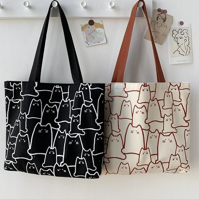 sacs en toile sac à main pour femmes shopper mignon chat sac fourre tout avec fermeture éclair sac de créateur style japonais dessin animé petite épaule