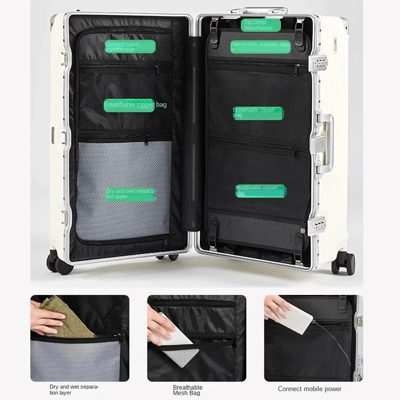 valise multifonction cadre en aluminium grande capacité pc valises voyage 20/24/30/36 pouces valise à bagages surdimensionnée cabine de voyage