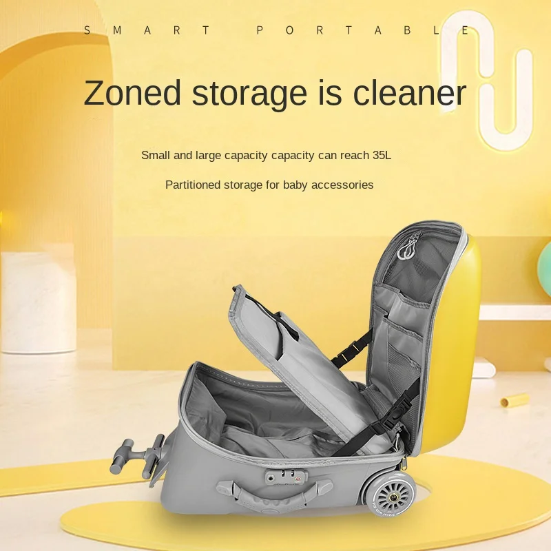 les bagages pour enfants peuvent s'asseoir et monter valise bébé garçons filles marche bébé boîte jaune paresseux homme chariot boîte valise pour enfants sur roue