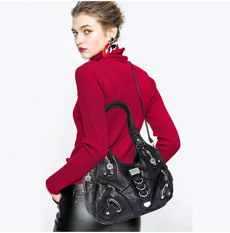 femmes sacs à main noirs mode sac à bandoulière grand fourre tout en cuir lavé sac à provisions multifonctionnel sacoche dame hobos grand sac à main