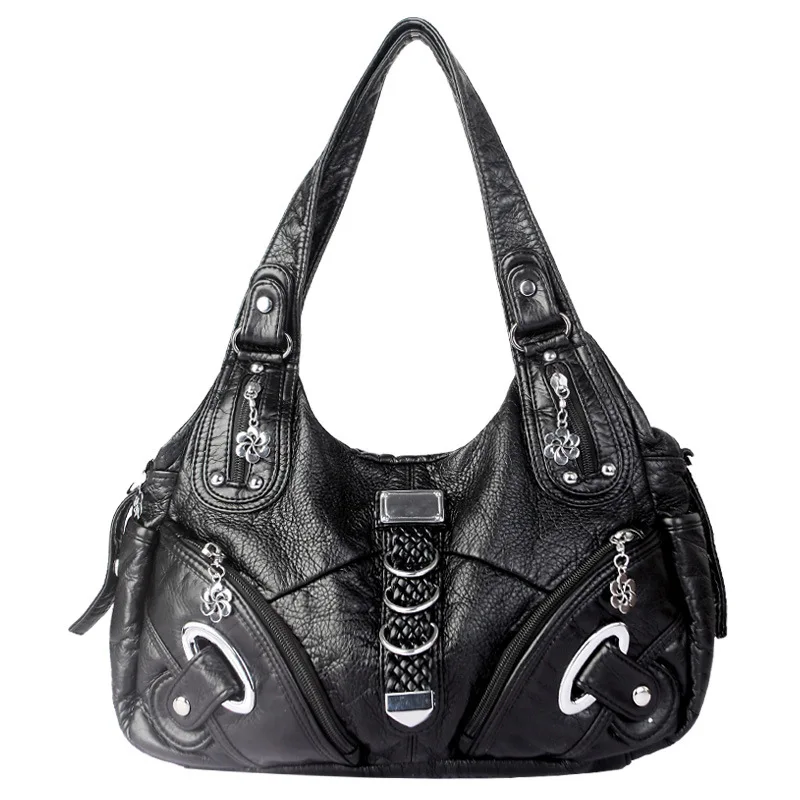 femmes sacs à main noirs mode sac à bandoulière grand fourre tout en cuir lavé sac à provisions multifonctionnel sacoche dame hobos grand sac à main