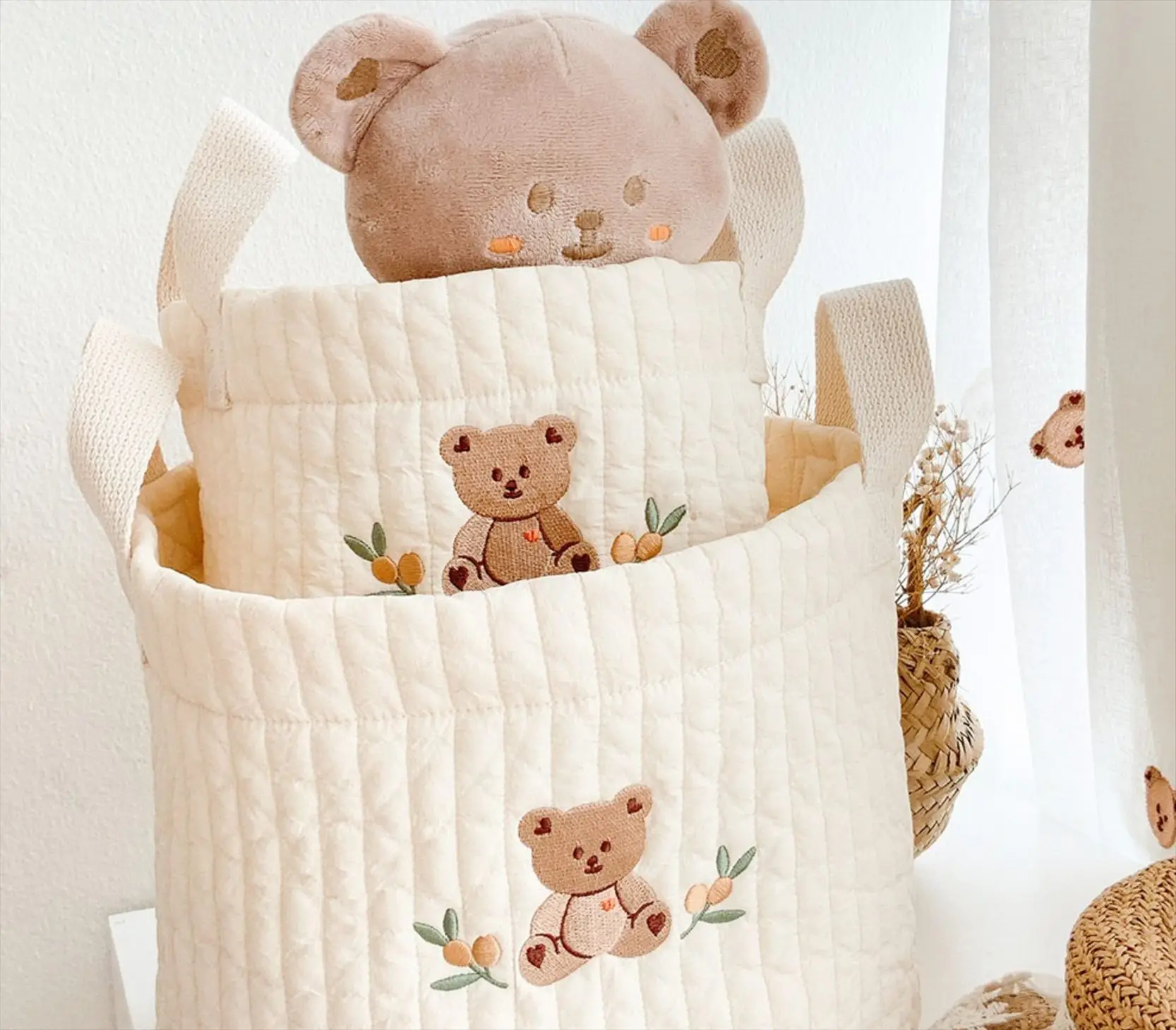 sacs pour bébé, sac à couches brodé ours mignon, caddie, chariot de rangement pour maman, sac de maternité pour couches pour nouveau nés, organisateurs de jouets