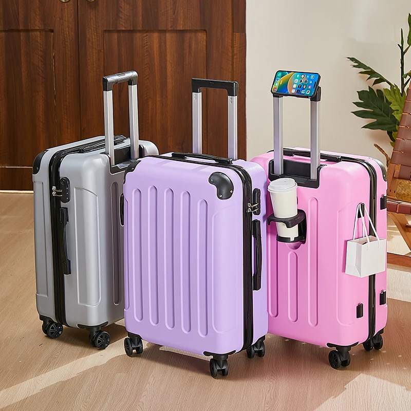 valise à bagages de 20 à 28 pouces avec porte gobelet et support pour téléphone, sac de voyage, roues essentielles pour voyage, valise