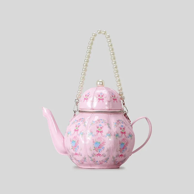sacs à main avec théière design imprimé vintage créatif pour femmes sac à bandoulière avec chaînes de perles bandoulière de luxe de créateur