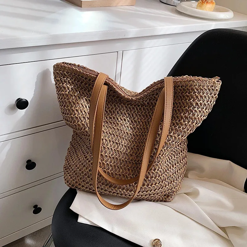 sac à main à bandoulière tissé à la main pour femmes, mode bohème, fourre tout de plage en paille, sac de voyage, sacs de shopping tissés