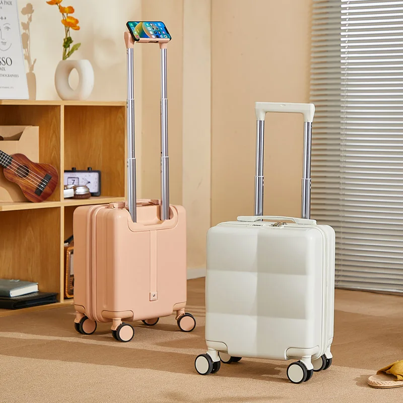 valise à main de 14 pouces avec support pour téléphone, petite valise portable pour courts voyages avec roues pivotantes, légère