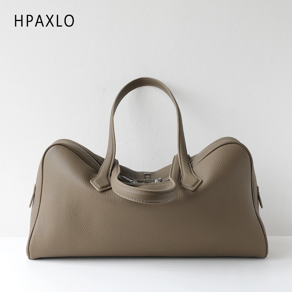 sac boston en cuir véritable pour femmes, sac à main à bandoulière polyvalent, fourre tout de banlieue, accessoire de mode pour dames, sac à main de luxe, nouveau