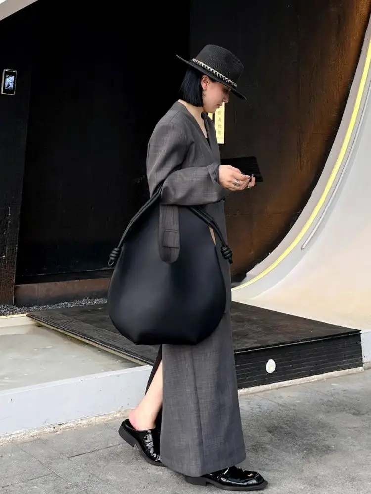 sac à main noir simple pour femmes, fourre tout en pu de grande capacité, sac à bandoulière de bureau, automne hiver
