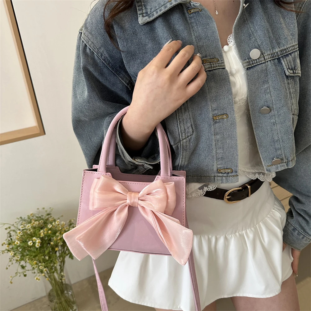 sac à main avec nœud en pu pour femmes, sac à bandoulière tendance, fourre tout carré de grande capacité, couleur unie, sac à bandoulière simple pour fête et vacances