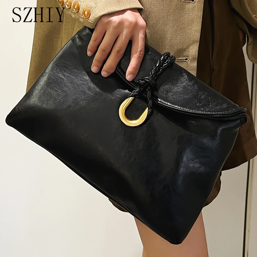 Sac à bandoulière classique de styliste pour femmes, sac enveloppe en cuir tanné végétal, sac à main souple de grande capacité, nouveau sac à bandoulière de bureau