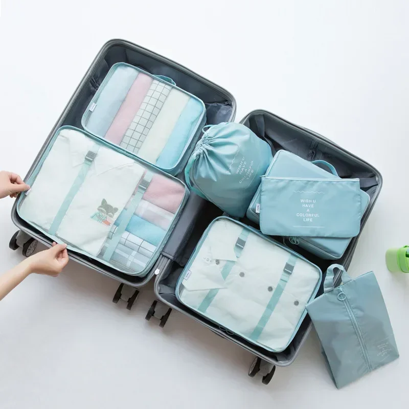 sac de voyage en poudre pour bagages, couverture, chaussures, organisateurs, valise, cubes d'emballage, ensemble de 7 pièces