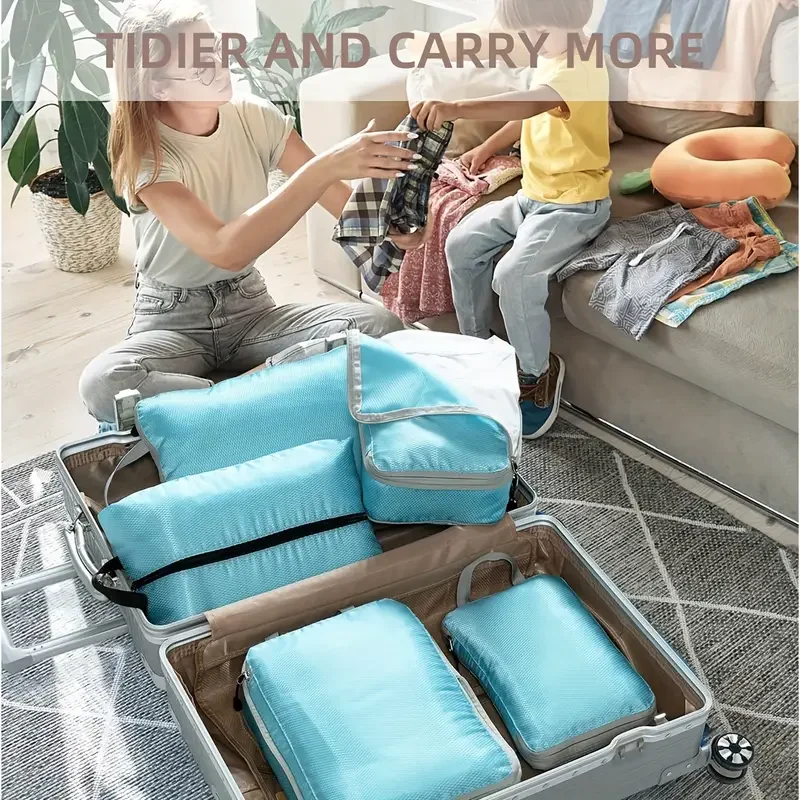 cubes d'emballage à compression de voyage, valise, ensemble d'organisateurs de bagages, sac de rangement pliable à fermeture éclair pour vêtements, chaussures, accessoires de voyage