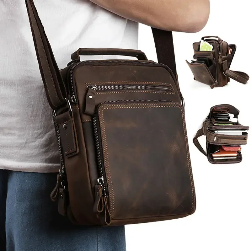 Nouveau cuir véritable hommes Vintage sacs à main petit rabat hommes sac à bandoulière décontracté bureau sacs de messager mode sac à bandoulière