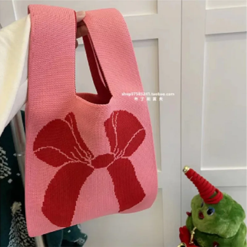 sacs à main à nœud pour femmes, sacs à main tricotés, sacs de poignet polyvalents, fourre tout à poignée supérieure, mini fourre tout rayé, sac seau pour téléphone