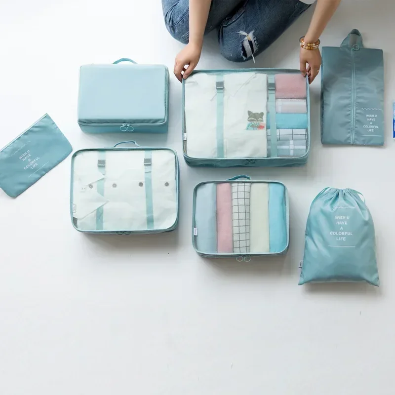 sac de voyage en poudre pour bagages, couverture, chaussures, organisateurs, valise, cubes d'emballage, ensemble de 7 pièces