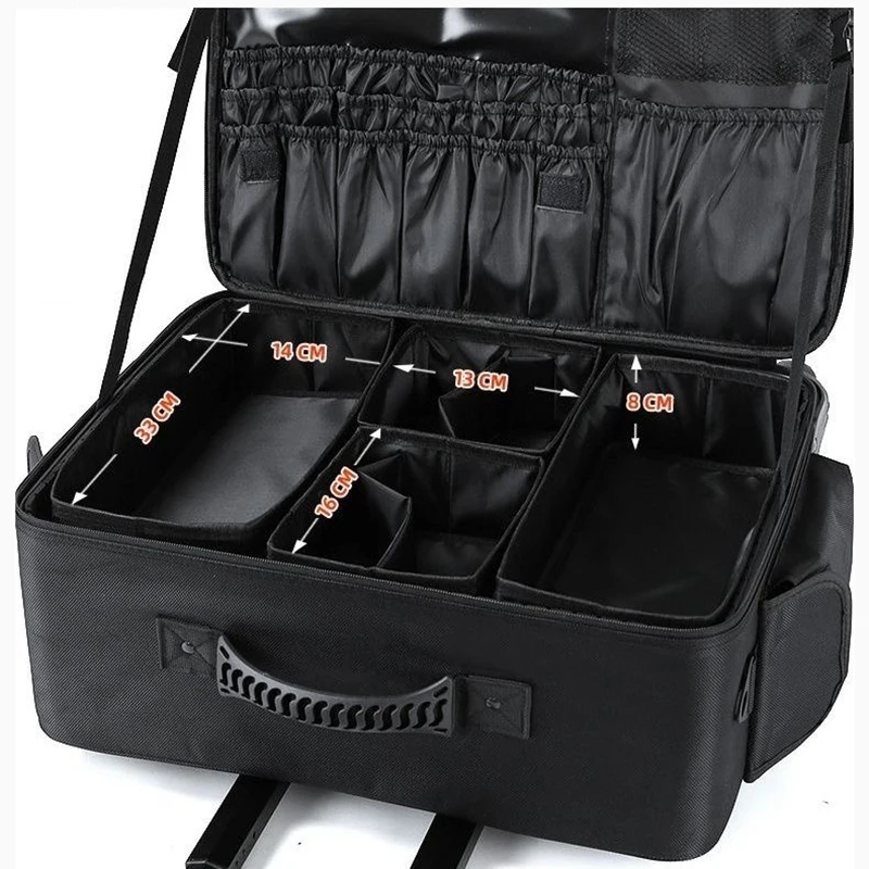 valise de voyage brodée multicouche de grande taille, valise de maquillage, valise cosmétique, valise à roulettes de rangement, beauté, manucure, sac à main