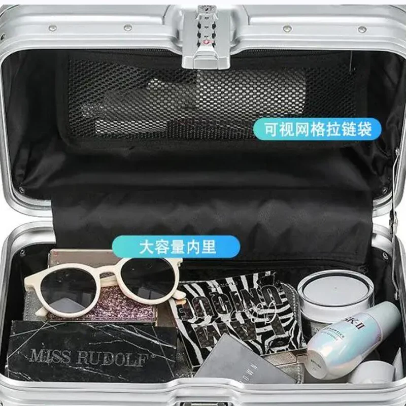 petite valise à main en aluminium, cabine dure, étui à cosmétiques, bagage personnel furtif