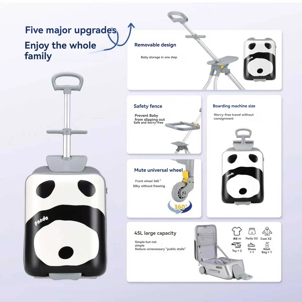 ensemble de bagages pour enfants 1 pièce qui peut être posé et interdit, valise trolley avec valise à main, essentiel de voyage, peut être démonté, adapté aux enfants âgés de 2 à 12 ans