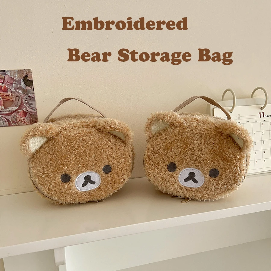 Étui de maquillage en peluche, sac à cosmétiques ours décontracté, pochette de rangement de bijoux pour femmes, organisateur de sacs à main pour filles, cadeau, offres spéciales