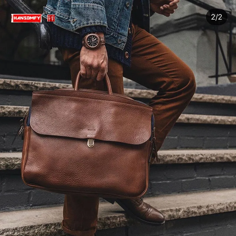 sacs à main en cuir complet pour homme, sacoche d'affaires, étui à bombes, modules, optique en peau de vache, vintage, à bandoulière, pour ordinateur portable