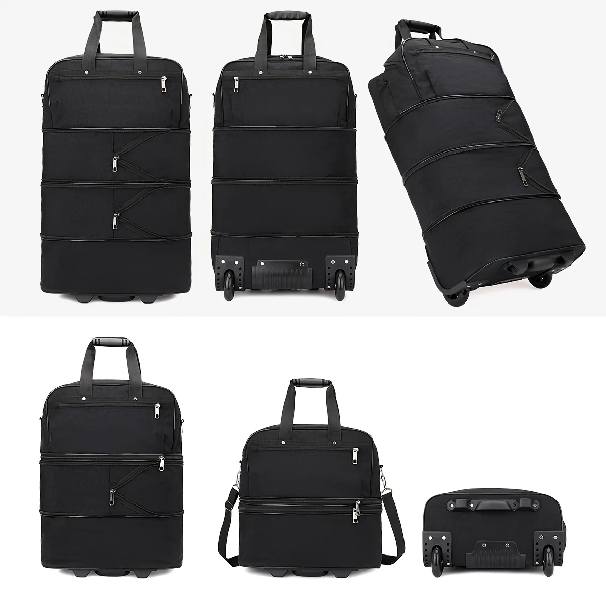 sac à bagages pliable de grande capacité, valise portable avec roulettes, bandoulière cachée, matériau en nylon durable pour voyage et transport