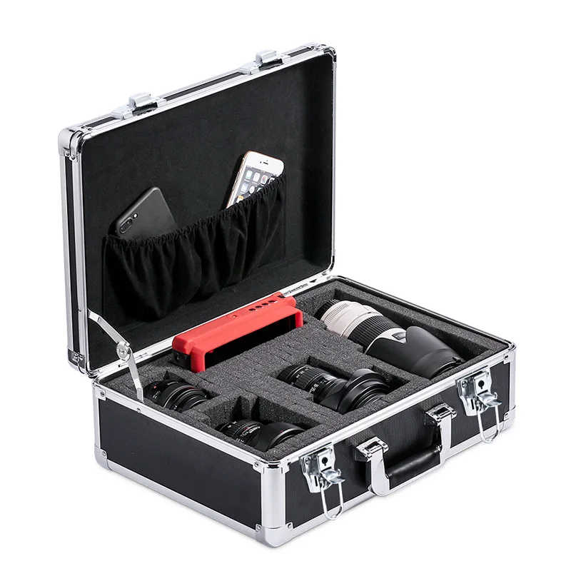 boîte à outils portable valise en aluminium avec serrure boîte à outils électrique avec éponge étui rigide mallette de vol stockage d'équipement ménager