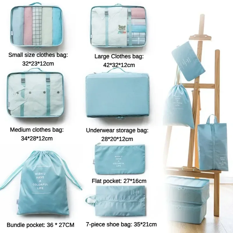 sac de voyage en poudre pour bagages, couverture, chaussures, organisateurs, valise, cubes d'emballage, ensemble de 7 pièces