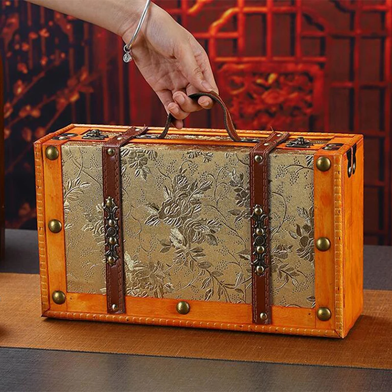 valise vintage légère, boîte de rangement en bois avec poignée, coffre à bijoux au trésor de style européen, mallette de rangement pour voyage à domicile