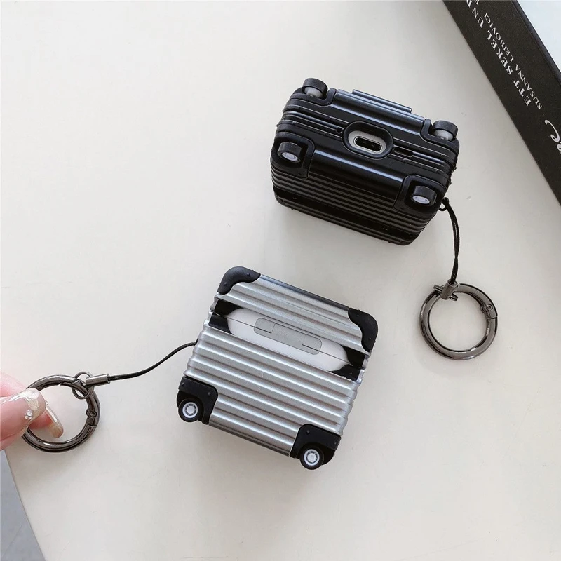 Valise rétractable argentée pour AirPods 1/2/3/4/Pro, housse de Style bagage antichoc, accessoire de voyage à la mode