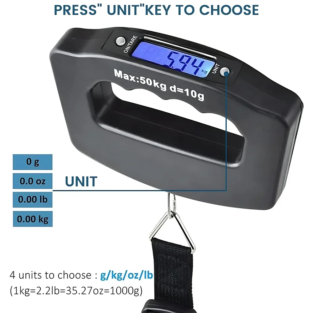balance à bagages numérique 50kg, valise portable, balances électroniques portables, rétro éclairage, affichage numérique, accessoires de voyage