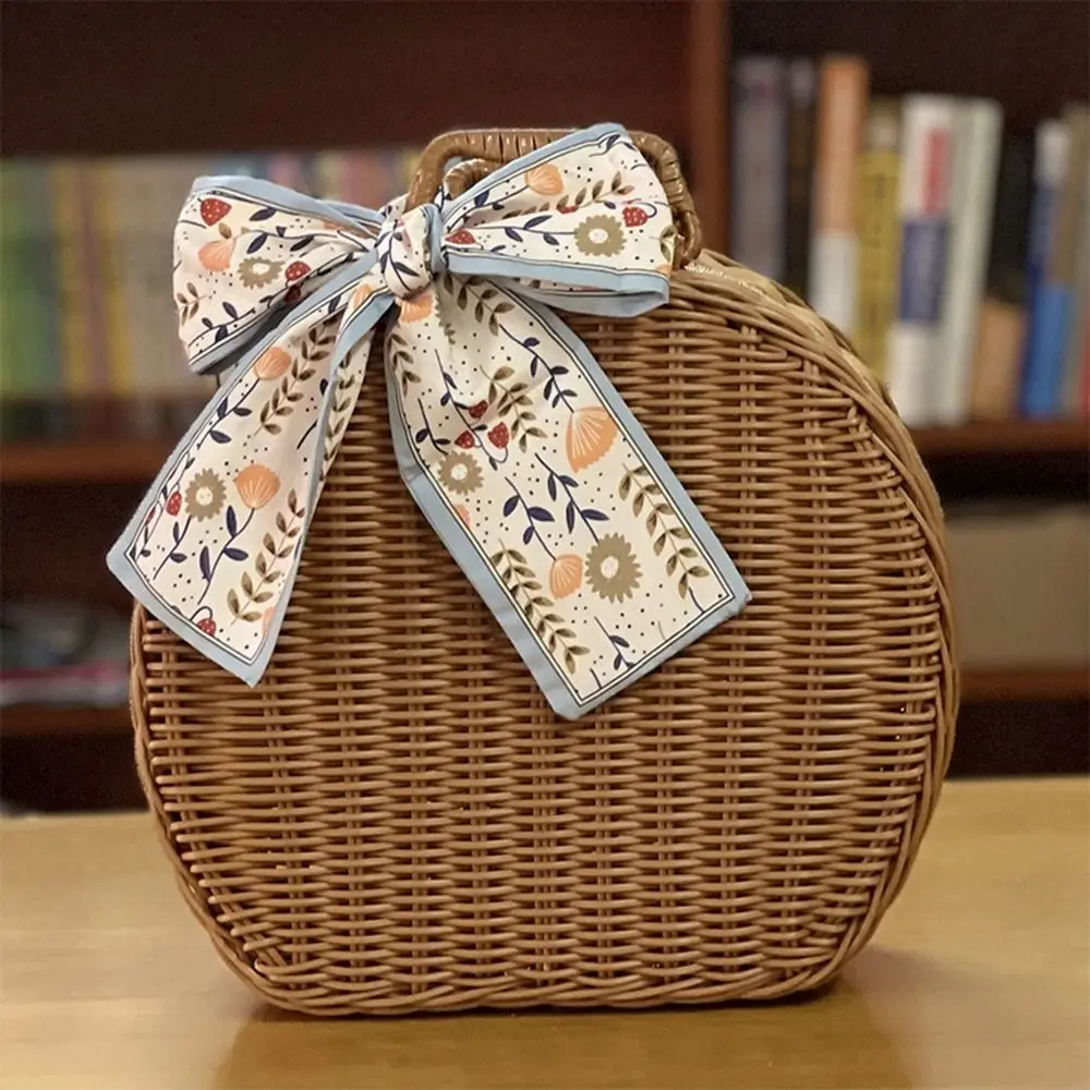 valise ronde vintage en osier, panier de pique nique fait à la main de grande capacité, anti poussière avec double poignée, organisateur d'articles divers en plein air
