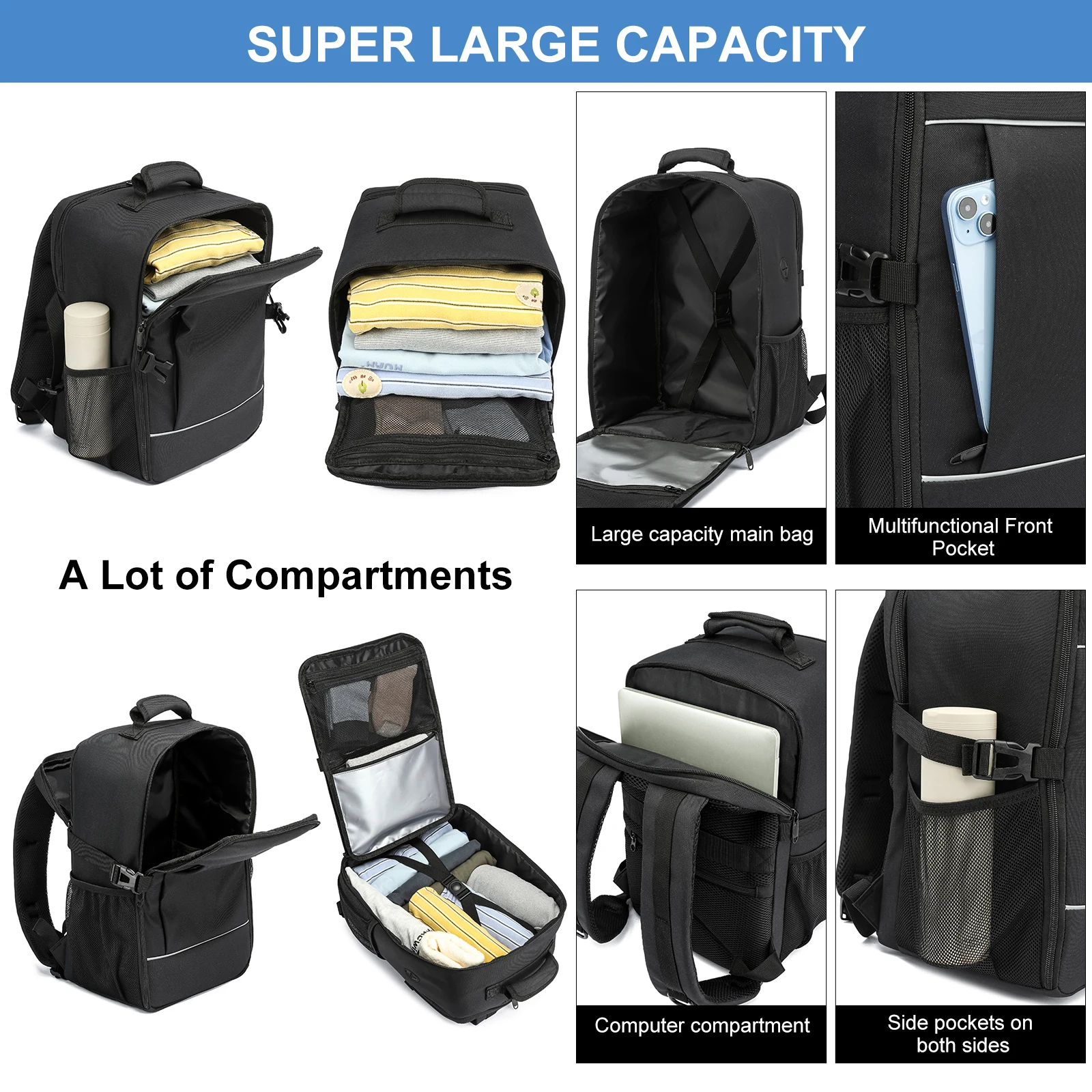 sacs à dos de voyage 40x20x25, sac de cabine ryanair, valise à main unisexe, sac à dos pour ordinateur portable de 15.6 pouces pour l'école, bande réfléchissante de nuit