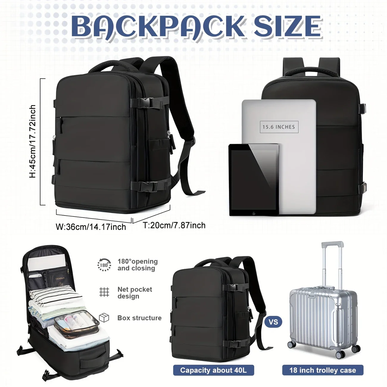 easyjet 45x36x20 sacs de cabine sous le siège sac à dos de voyage, sac à dos à main multi compartiments hommes femmes sac à dos pour ordinateur portable d'affaires