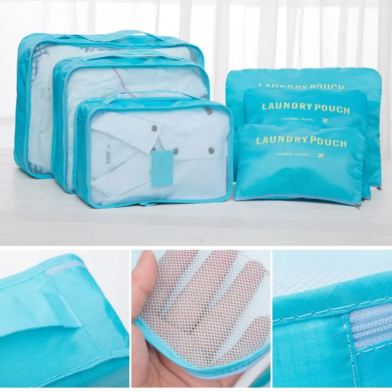 cubes d'emballage de bagages pour voyage, valise de voyage, sacs à chaussures, vêtements, ensemble de 6 pièces