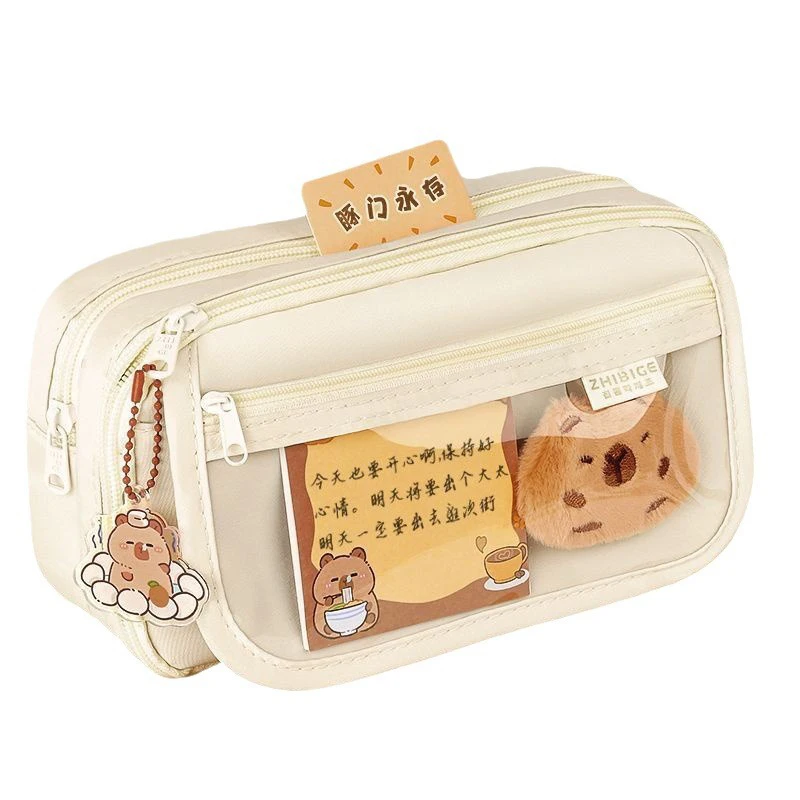 Trousse à crayons en tissu mignon Kawaii, grande capacité, Capybara, fermeture éclair, sac pour enfants, pochette pour stylos, fournitures scolaires, cadeau
