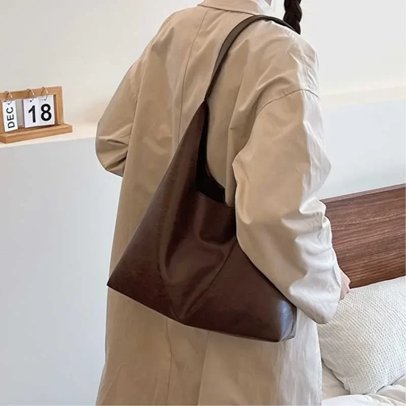 sac fourre tout léger en cuir pu souple pour femme, grande capacité, grand sac initié, sac sous les bras, fermeture à moraillon, style décontracté