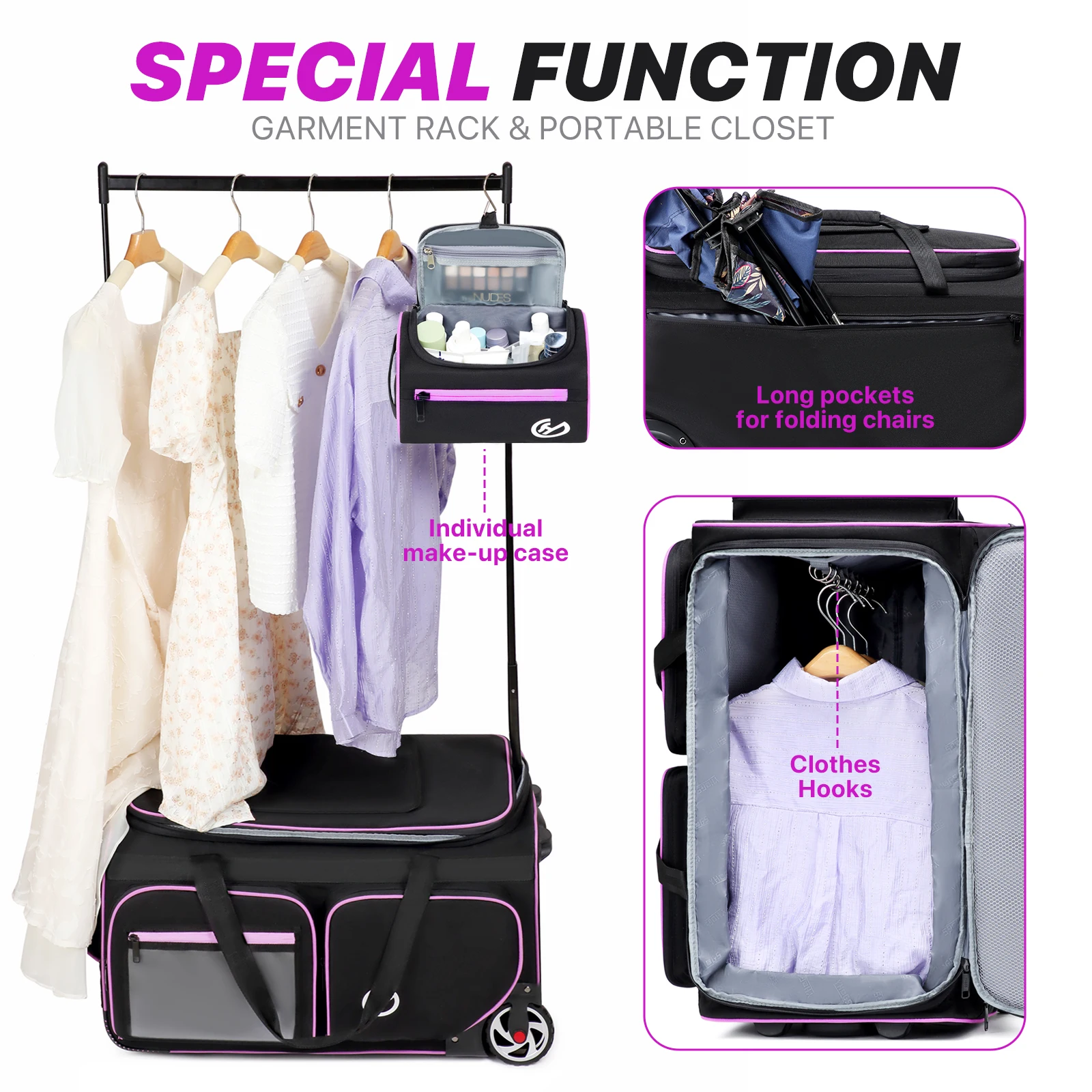 Sac de voyage à roulettes d'affaires de grande capacité, bagage à main, sac pour ordinateur portable avec séchage des vêtements, étui de voyage multifonctionnel T1