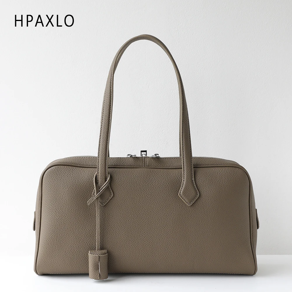 Sac Boston en cuir véritable pour femmes, sac à main à bandoulière polyvalent, fourre-tout de banlieue, accessoire de mode pour dames, sac à main de luxe, nouveau