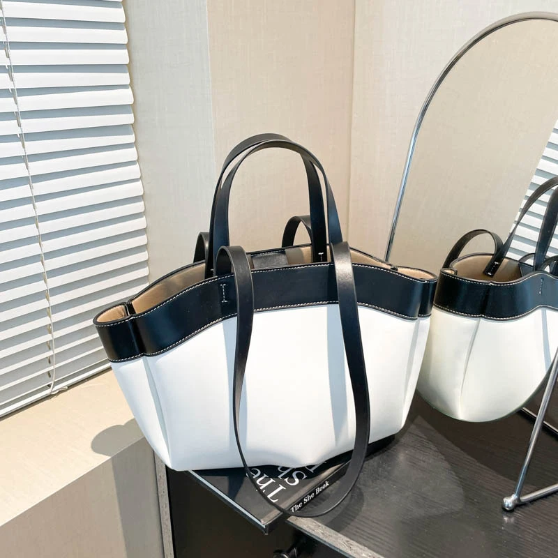 nouveau panier en cuir sac à main marque de luxe concepteur grande capacité mode simple contraste couleur banlieue banquet sac fourre tout à bandoulière