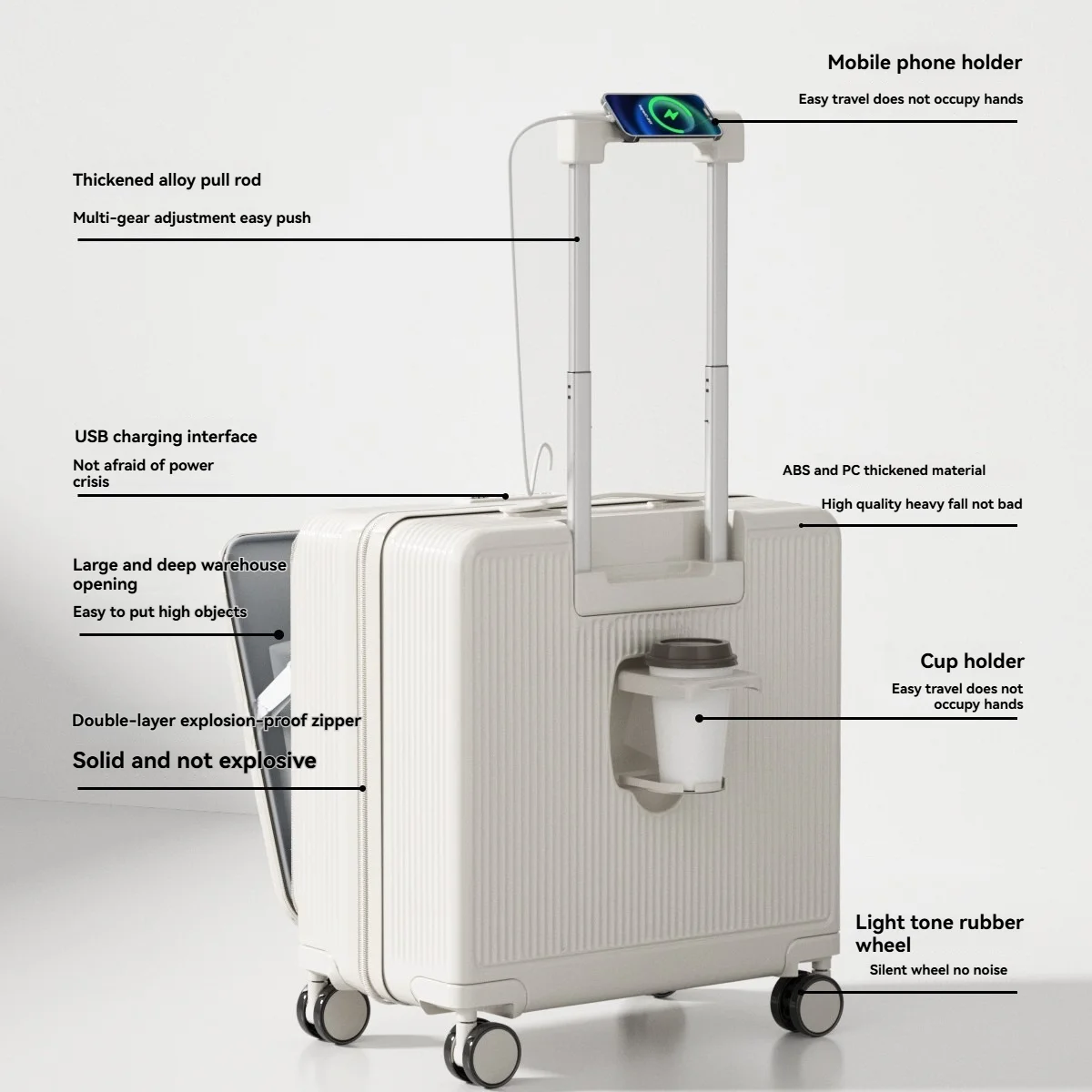 une petite valise multifonctionnelle à ouverture frontale à compartiment profond pour hommes et femmes, un sac de voyage de 18 pouces pour l'embarquement