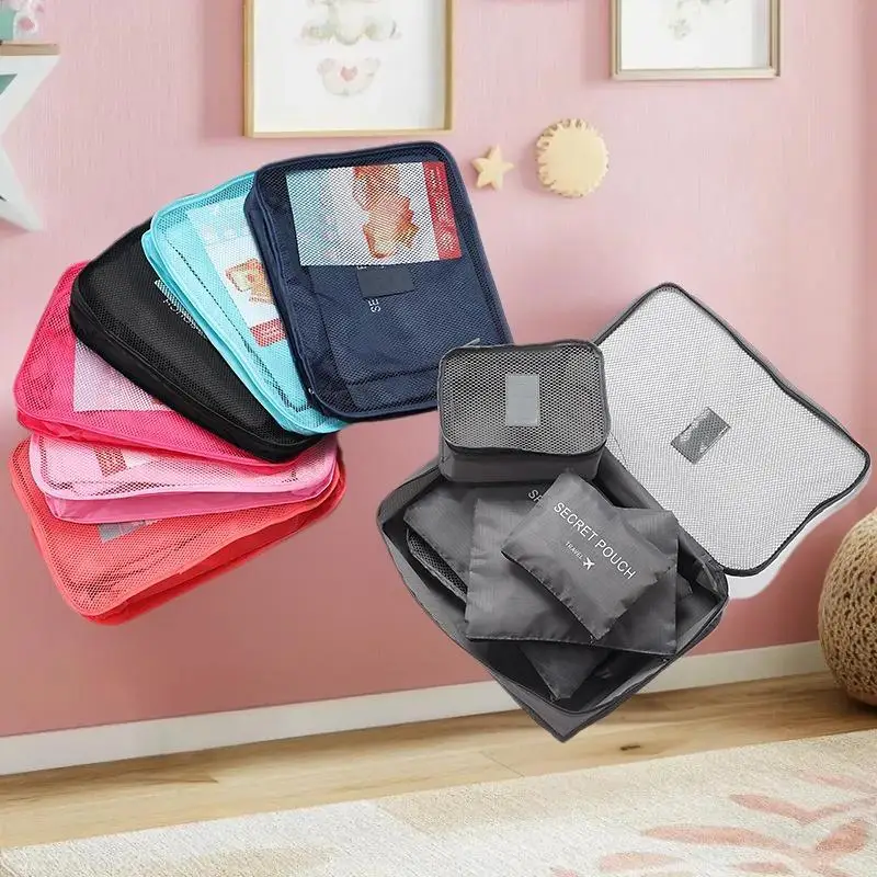 organisateur de voyage de grande taille 6 pièces, valise portable, sac de maquillage pour vêtements et chaussures, organisateur de bagages, sac de rangement de voyage