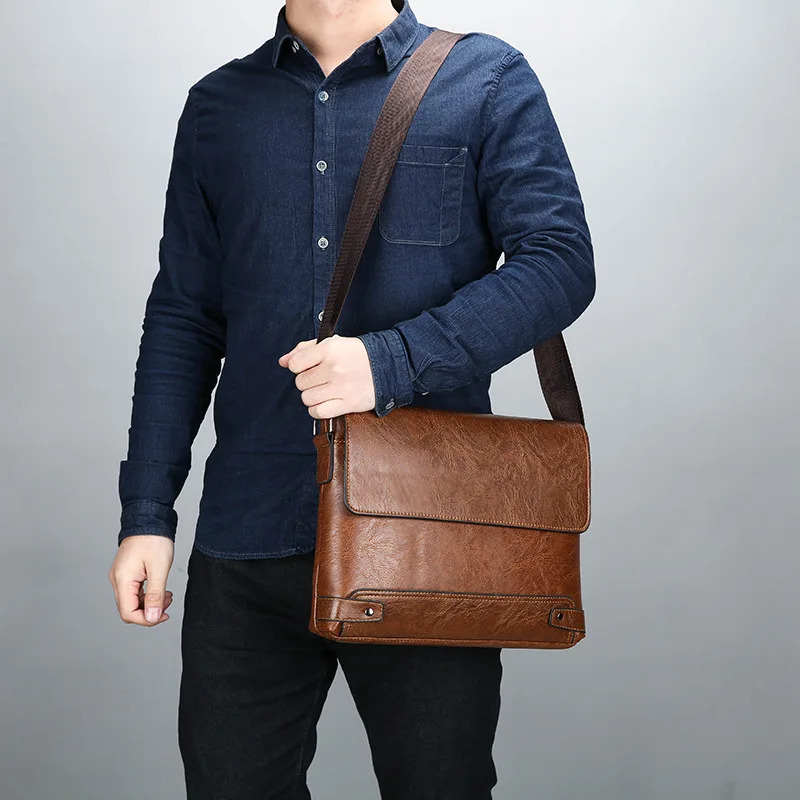 sac à bandoulière en cuir pu souple pour hommes, mallette d'affaires de marque, sac croisé diagonale de grande capacité, sac à main pour fichiers a4, portefeuille de voyage pour hommes