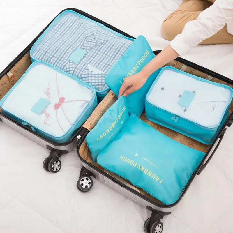 cubes d'emballage de bagages pour voyage, valise de voyage, sacs à chaussures, vêtements, ensemble de 6 pièces