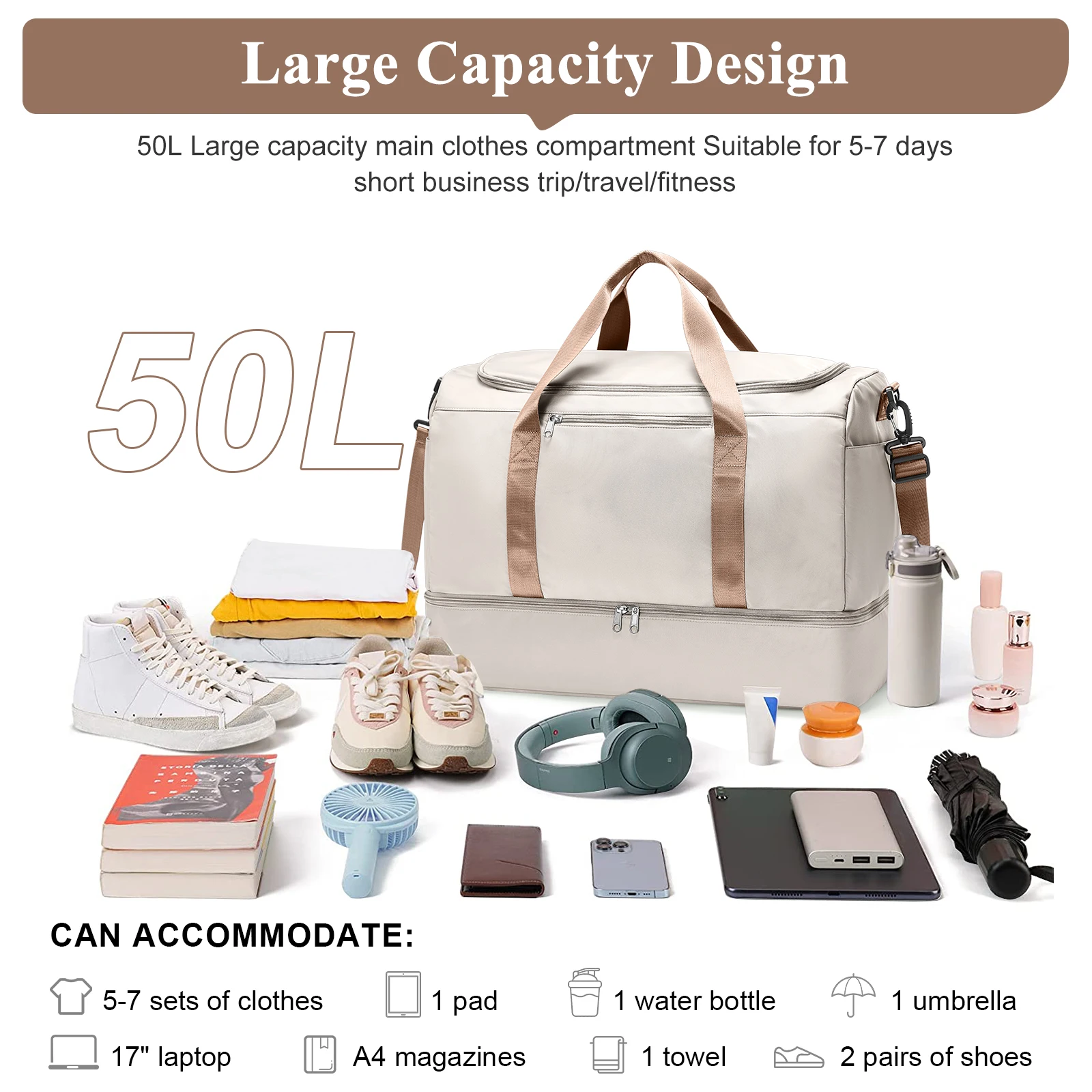 sacs de voyage pour bagages, sac à main, fourre tout de grande capacité, bagage à main d'aéroport, voyage d'affaires et sac de vacances pour femmes/hommes