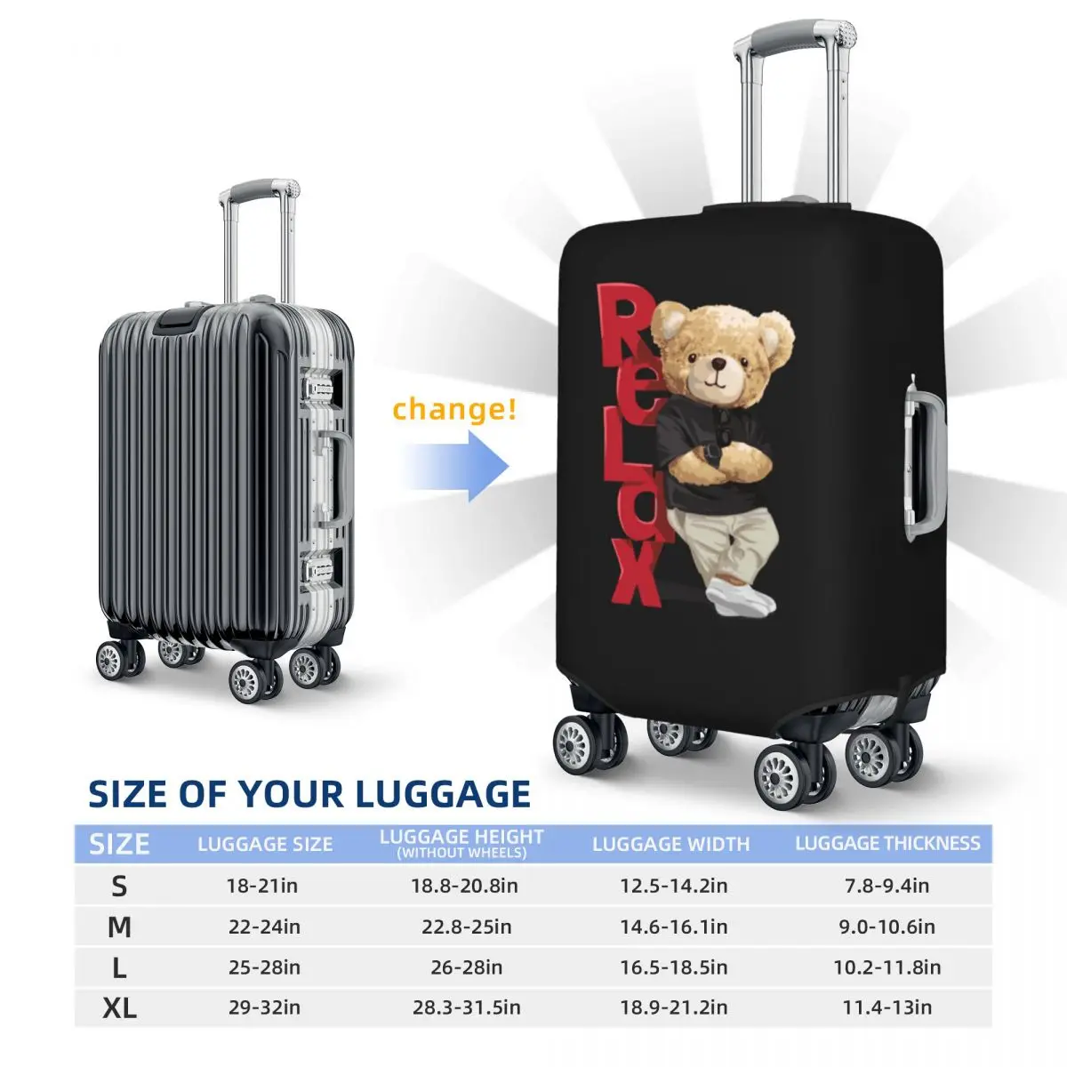 couverture de valise à motif de beurre d'ours, animal de dessin animé mignon, voyage de croisière de vacances, bagages d'étirement, fournitures de protection, relax