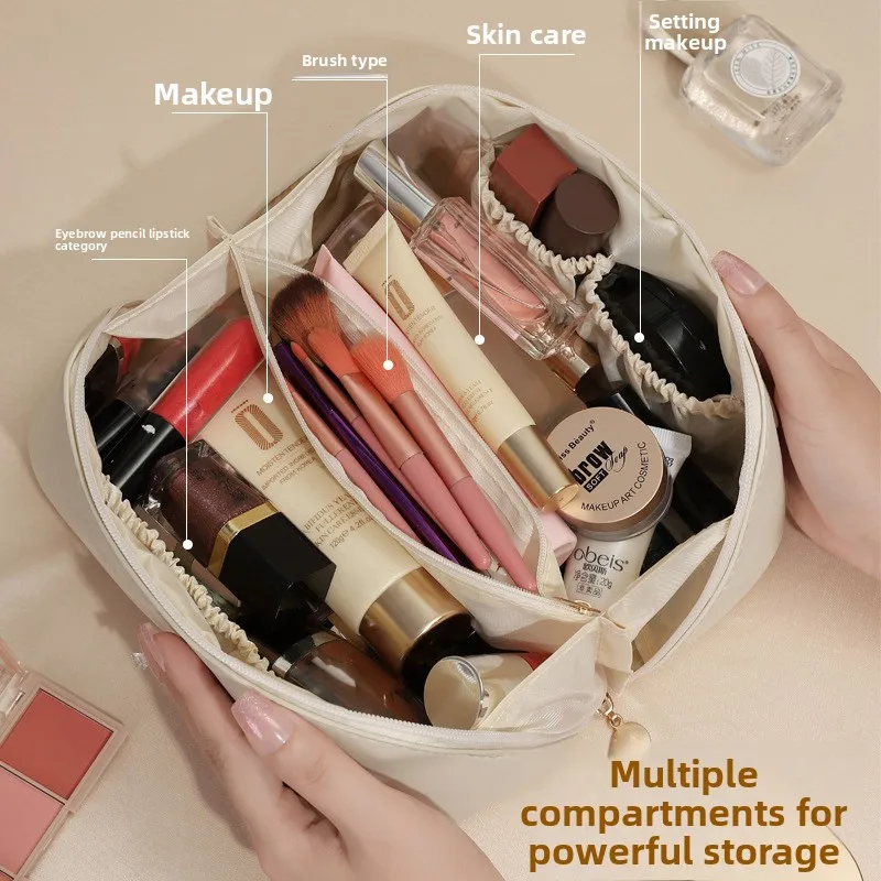 sac à cosmétiques de voyage de grande capacité, taie d'oreiller pour femmes, trousse de maquillage, sac de rangement de toilette, sac portable de luxe en forme de cube en pu