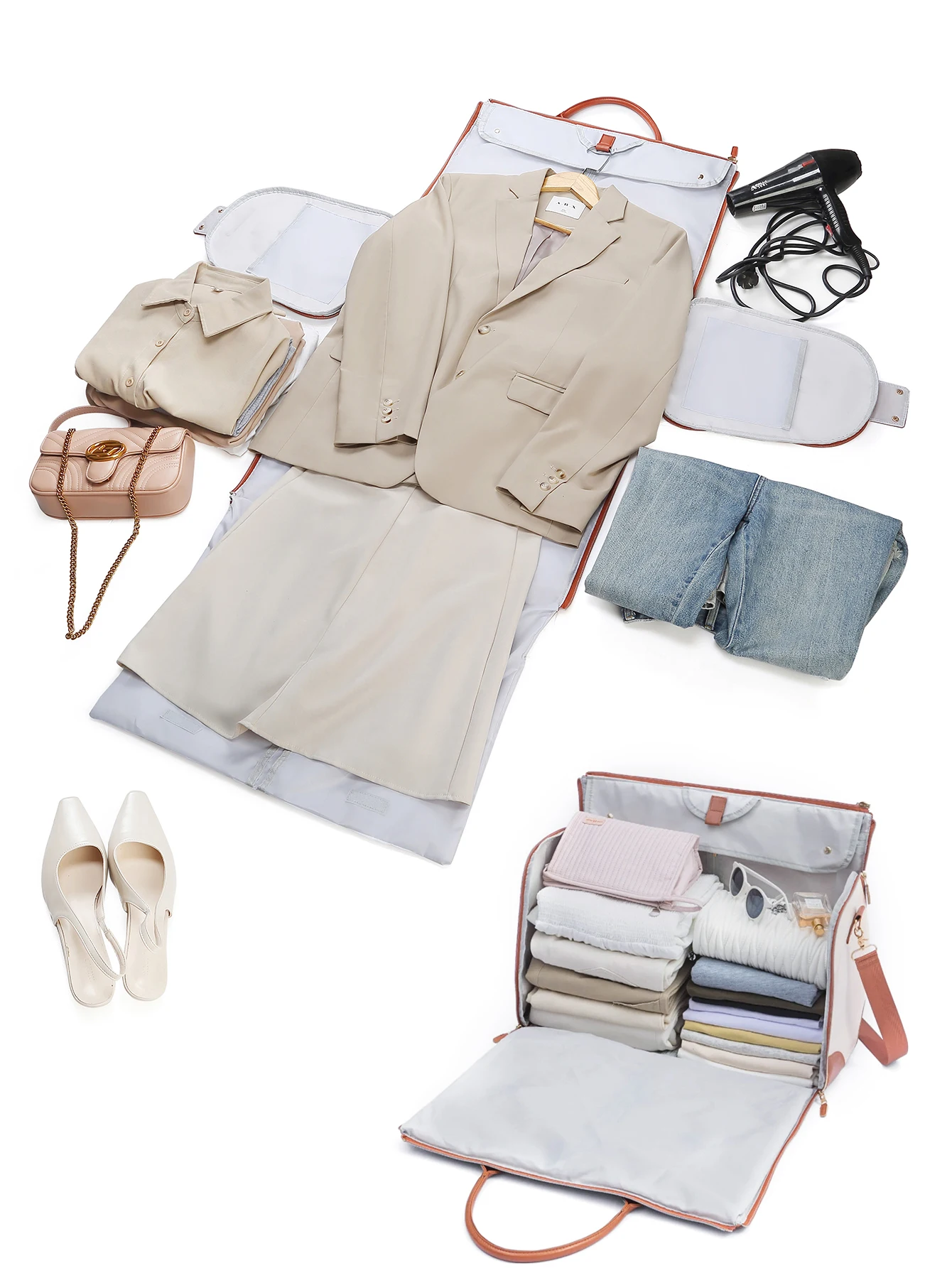 sac à vêtements de voyage portable avec sac à chaussures et sangle de chariot, valise de week end, bagage à main, livraison directe globale, 55l