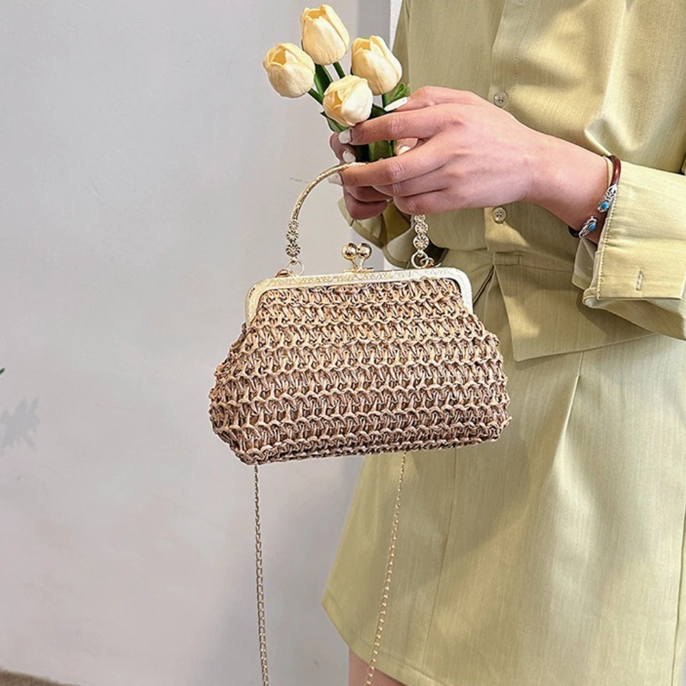 chaîne tissé à la main sacs à main été femme pochette simple texture dîner fête à la main décontracté élégant portable sac de soirée 2025