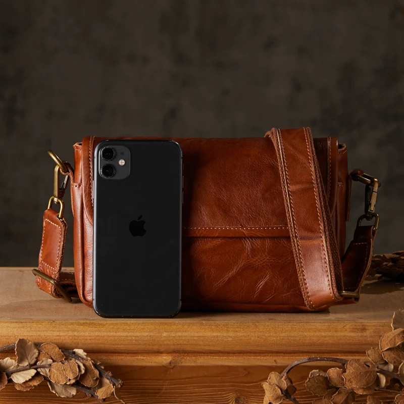 sac messager de bureau en cuir véritable fait à la main pour hommes, couche supérieure en cuir de vachette, sac initié en plein air, sac à bandoulière décontracté